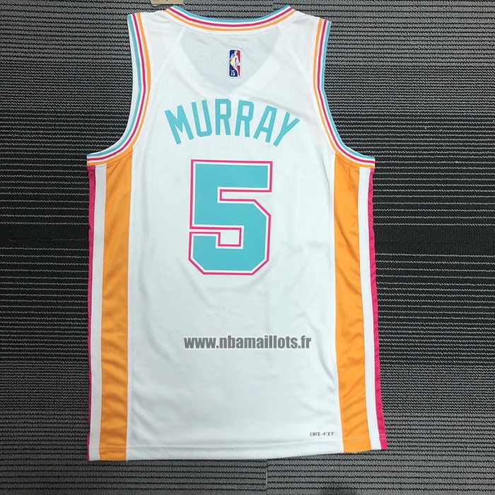 Maillot San Antonio Spurs Dejounte Murray NO 5 Ville 2021-22 Blanc